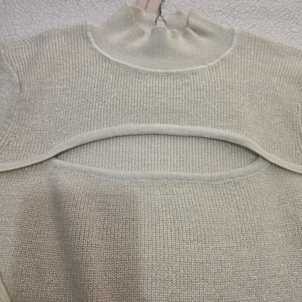 BCBGeneration Women Ivory Gold Holiday Party Chic Long Sleeve Cut Out Sweater M